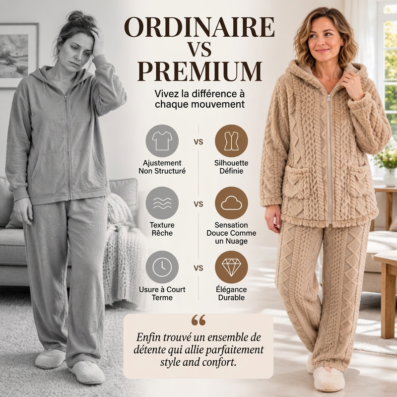 Ensemble veste à capuche en maille torsadée pelucheuse et pantalon pour femmes🚛 Livraison gratuite ⚡