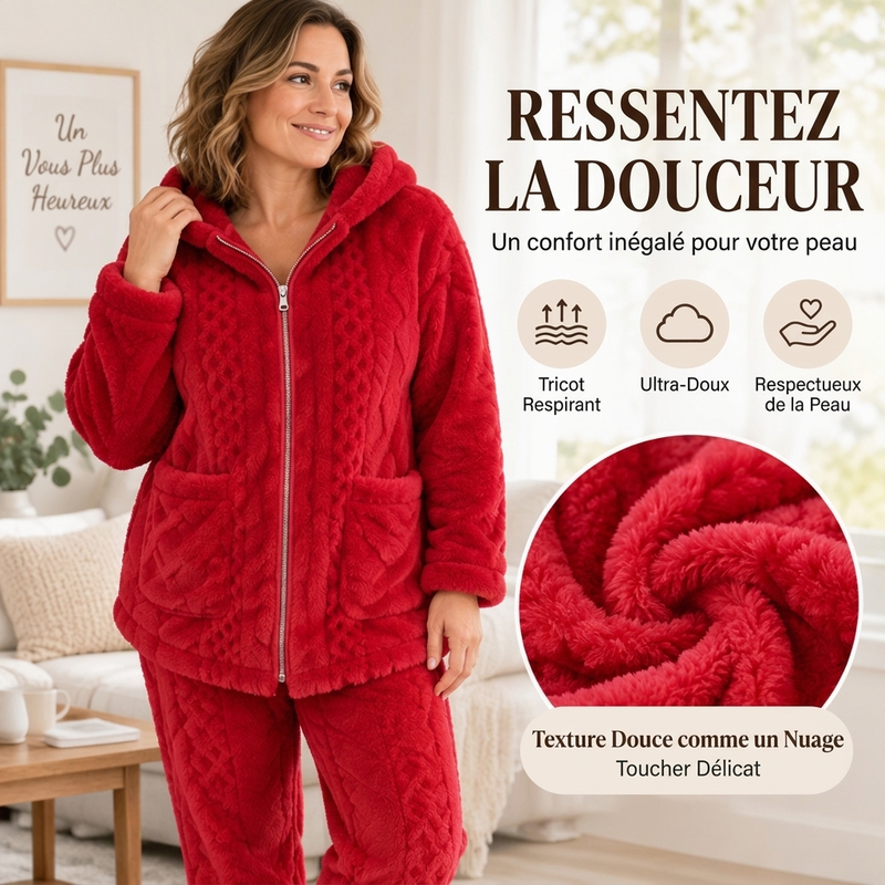 Ensemble veste à capuche en maille torsadée pelucheuse et pantalon pour femmes🚛 Livraison gratuite ⚡