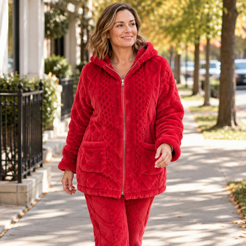 Ensemble veste à capuche en maille torsadée pelucheuse et pantalon pour femmes🚛 Livraison gratuite ⚡