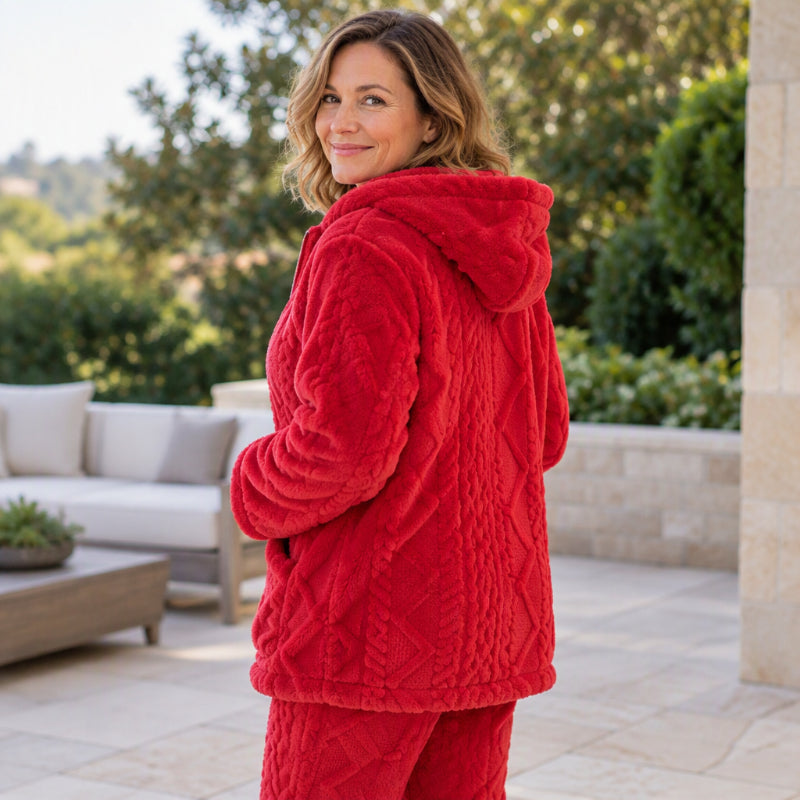 Ensemble veste à capuche en maille torsadée pelucheuse et pantalon pour femmes🚛 Livraison gratuite ⚡