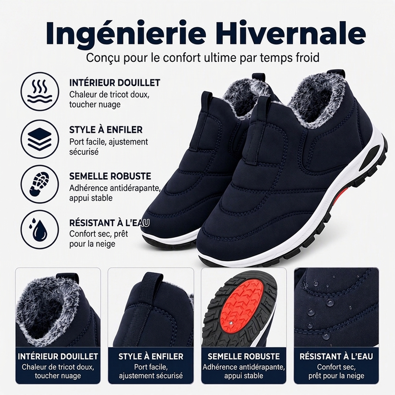 Chaussures de neige d'hiver chaudes et faciles à enfiler pour hommes et femmes
