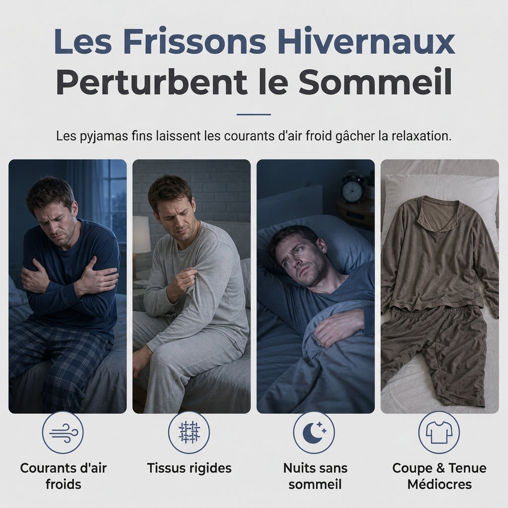 🚛 Livraison gratuite ⚡Ensemble Pyjama en Maille Douce et Moelleuse pour Homme, Haut Col Rond Uni et Pantalon à Carreaux