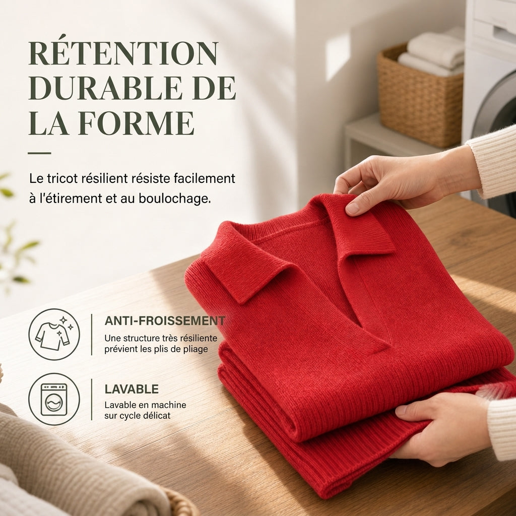 Pull en maille col rabattu coupe ample pour femme, tricot décontracté et souple, manches longues, couleur unie