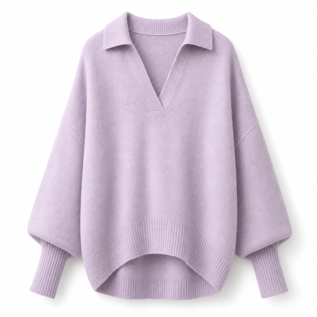 Pull en maille col rabattu coupe ample pour femme, tricot décontracté et souple, manches longues, couleur unie