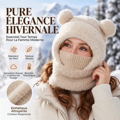 Bonnet d'hiver 3-en-1 pour ours avec écharpe et masque