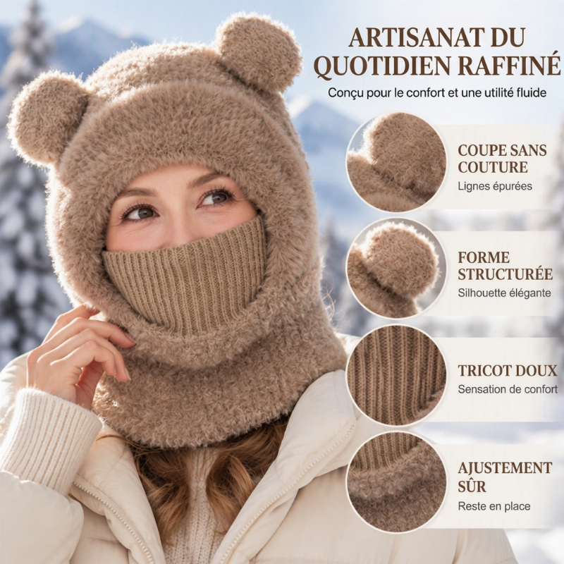 Bonnet d'hiver 3-en-1 pour ours avec écharpe et masque