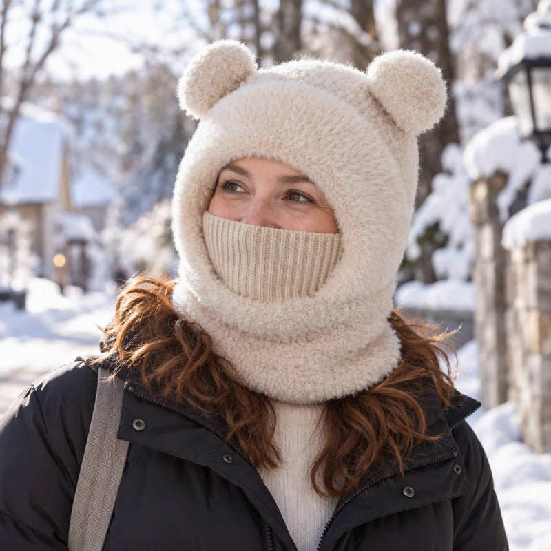 Bonnet d'hiver 3-en-1 pour ours avec écharpe et masque