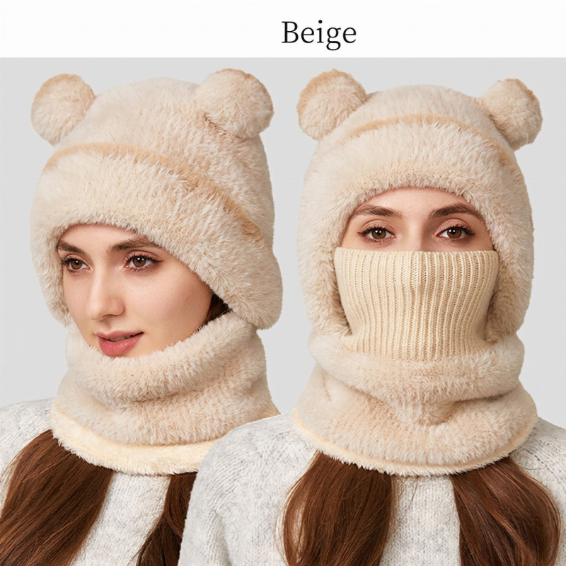 Bonnet d'hiver 3-en-1 pour ours avec écharpe et masque