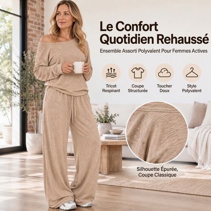 Ensemble Femme Top Épaules Dénudées Manches Longues & Pantalon Large🚛 Livraison gratuite ⚡