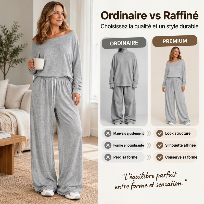 Ensemble Femme Top Épaules Dénudées Manches Longues & Pantalon Large🚛 Livraison gratuite ⚡