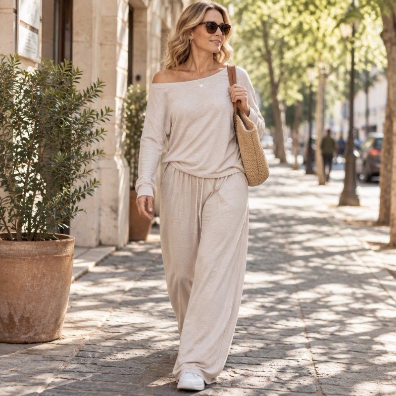 Ensemble Femme Top Épaules Dénudées Manches Longues & Pantalon Large🚛 Livraison gratuite ⚡
