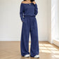 Ensemble Femme Top Épaules Dénudées Manches Longues & Pantalon Large🚛 Livraison gratuite ⚡