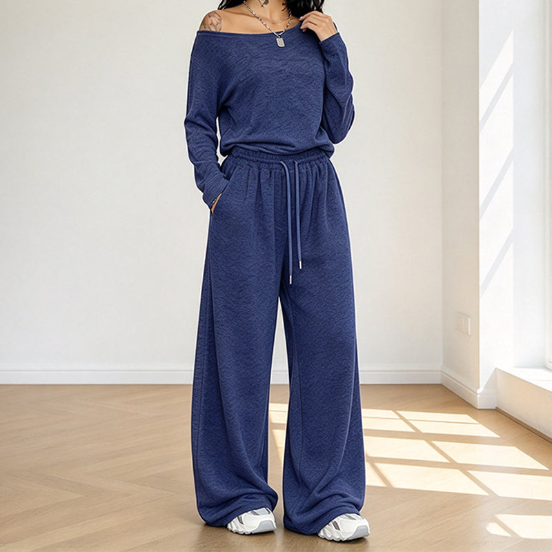 Ensemble Femme Top Épaules Dénudées Manches Longues & Pantalon Large🚛 Livraison gratuite ⚡