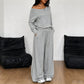 Ensemble Femme Top Épaules Dénudées Manches Longues & Pantalon Large🚛 Livraison gratuite ⚡