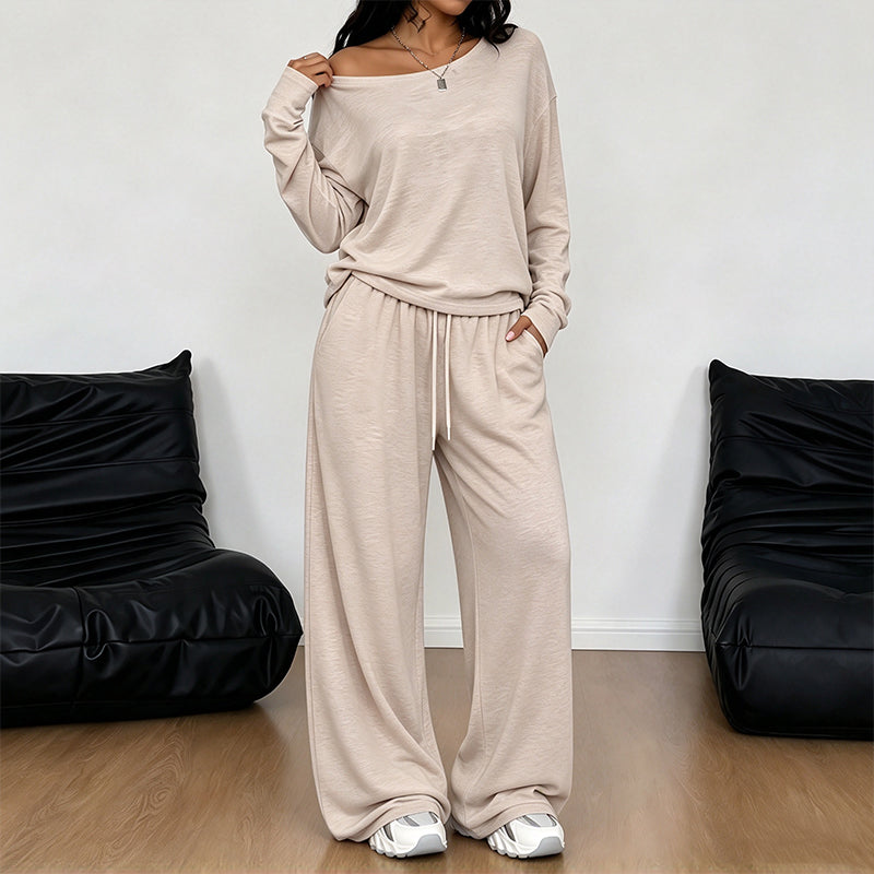 Ensemble Femme Top Épaules Dénudées Manches Longues & Pantalon Large🚛 Livraison gratuite ⚡