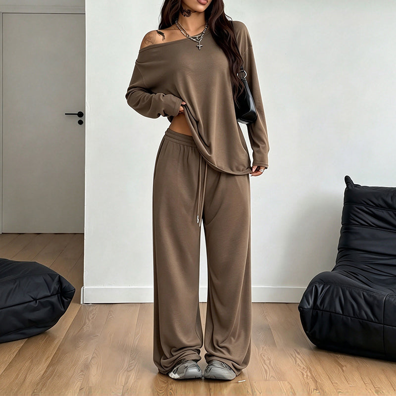 Ensemble Femme Top Épaules Dénudées Manches Longues & Pantalon Large🚛 Livraison gratuite ⚡