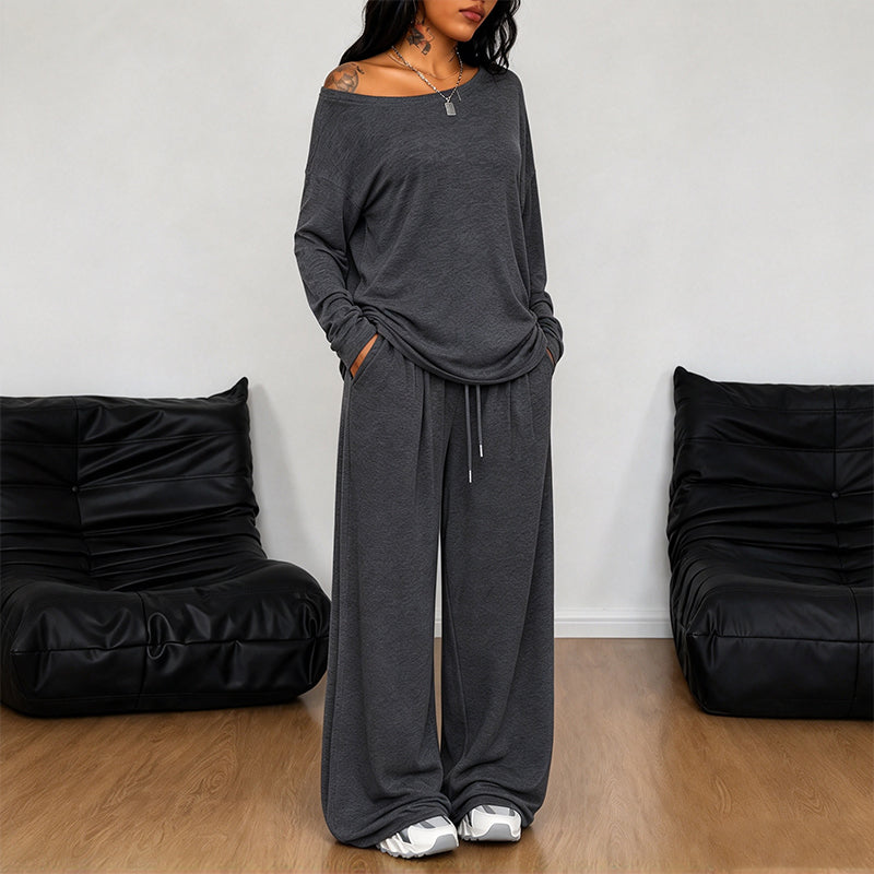 Ensemble Femme Top Épaules Dénudées Manches Longues & Pantalon Large🚛 Livraison gratuite ⚡