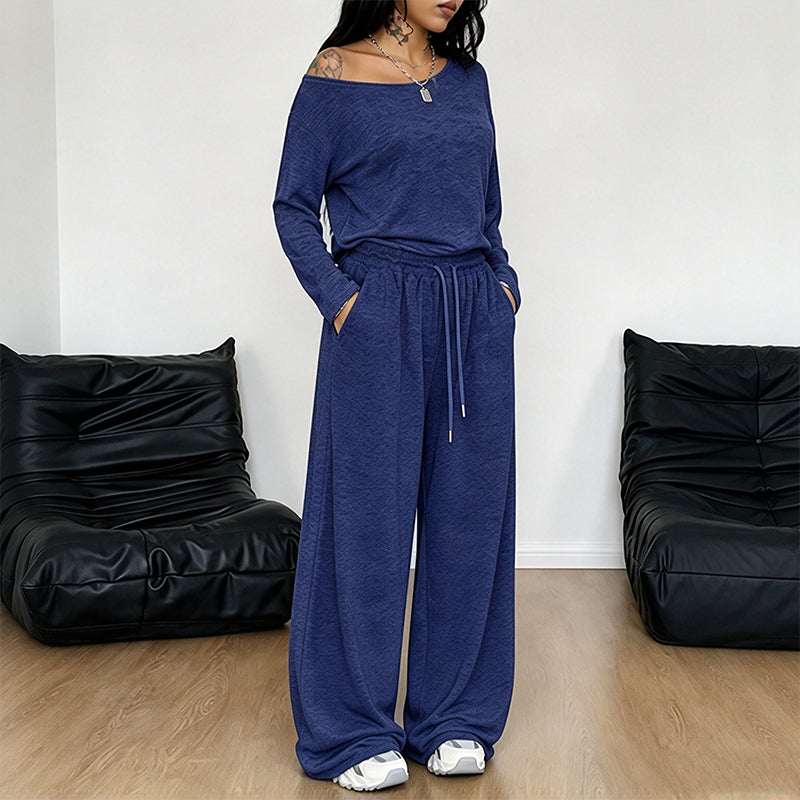 Ensemble Femme Top Épaules Dénudées Manches Longues & Pantalon Large🚛 Livraison gratuite ⚡