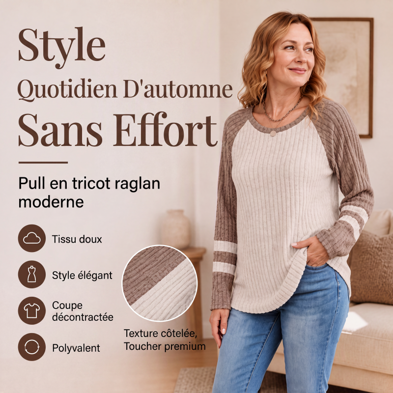 💖Haut en maille côtelée à manches longues color-block pour femme