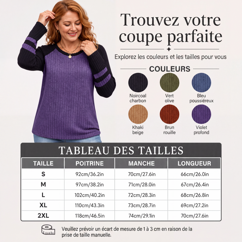 💖Haut en maille côtelée à manches longues color-block pour femme