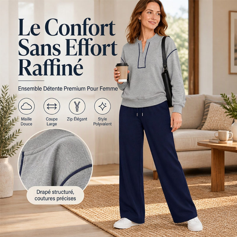 🚛 Livraison gratuite ⚡Ensemble femme top à manches longues demi-zippé et pantalon large