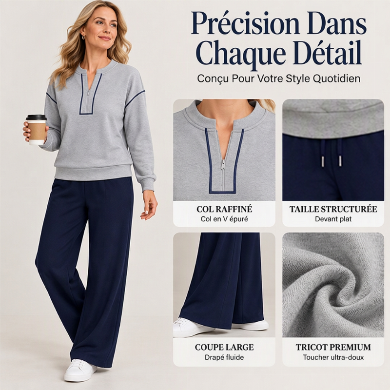 🚛 Livraison gratuite ⚡Ensemble femme top à manches longues demi-zippé et pantalon large