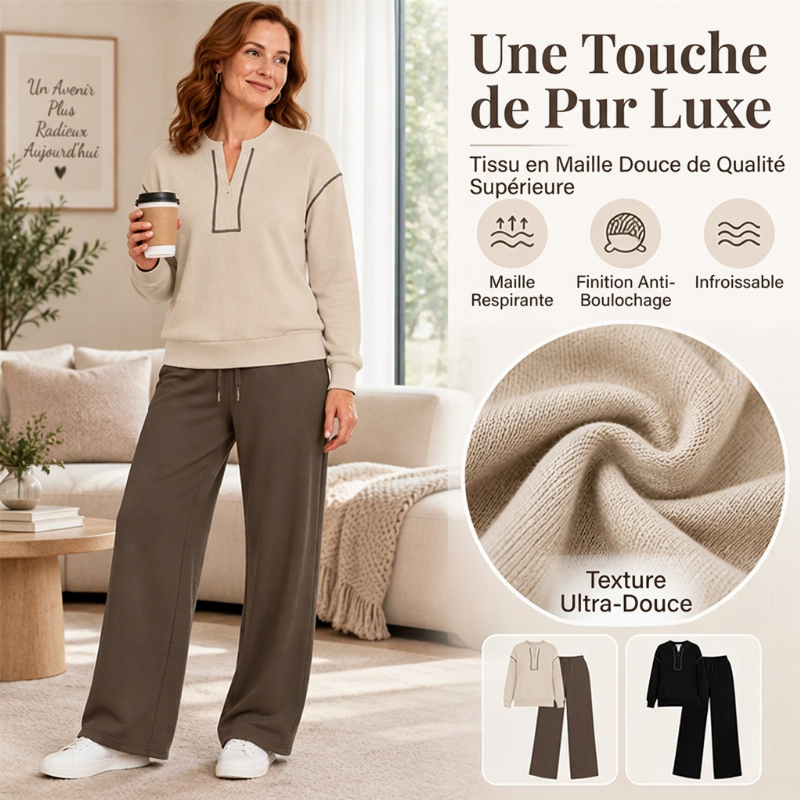 🚛 Livraison gratuite ⚡Ensemble femme top à manches longues demi-zippé et pantalon large