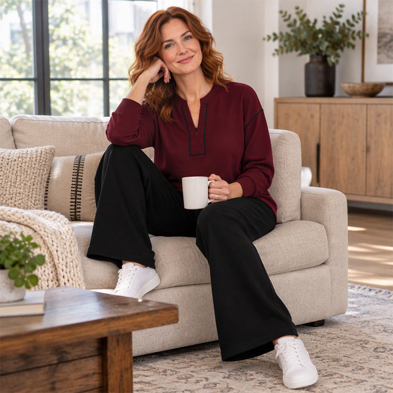 🚛 Livraison gratuite ⚡Ensemble femme top à manches longues demi-zippé et pantalon large