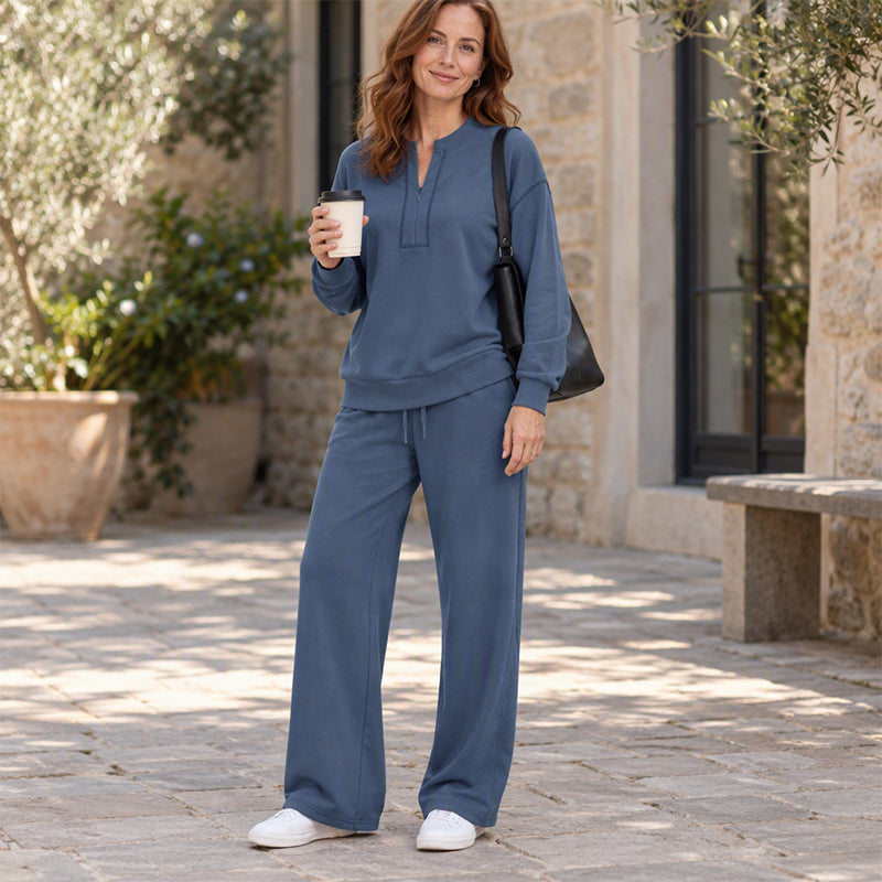 🚛 Livraison gratuite ⚡Ensemble femme top à manches longues demi-zippé et pantalon large