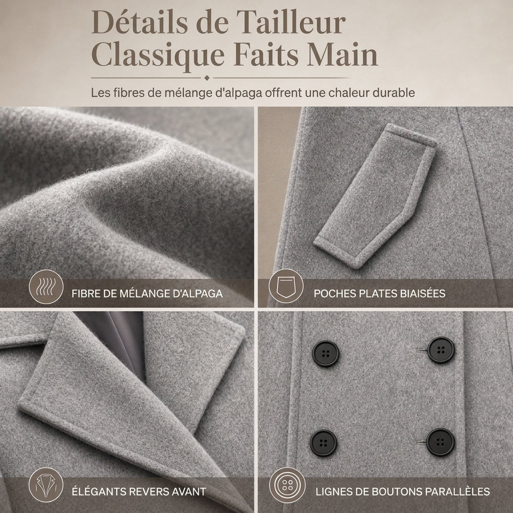 🚛 Livraison gratuite ⚡Manteau long texturé double boutonné pour femme, élégant pour les tenues de bureau