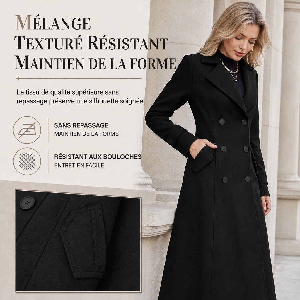 🚛 Livraison gratuite ⚡Manteau long texturé double boutonné pour femme, élégant pour les tenues de bureau