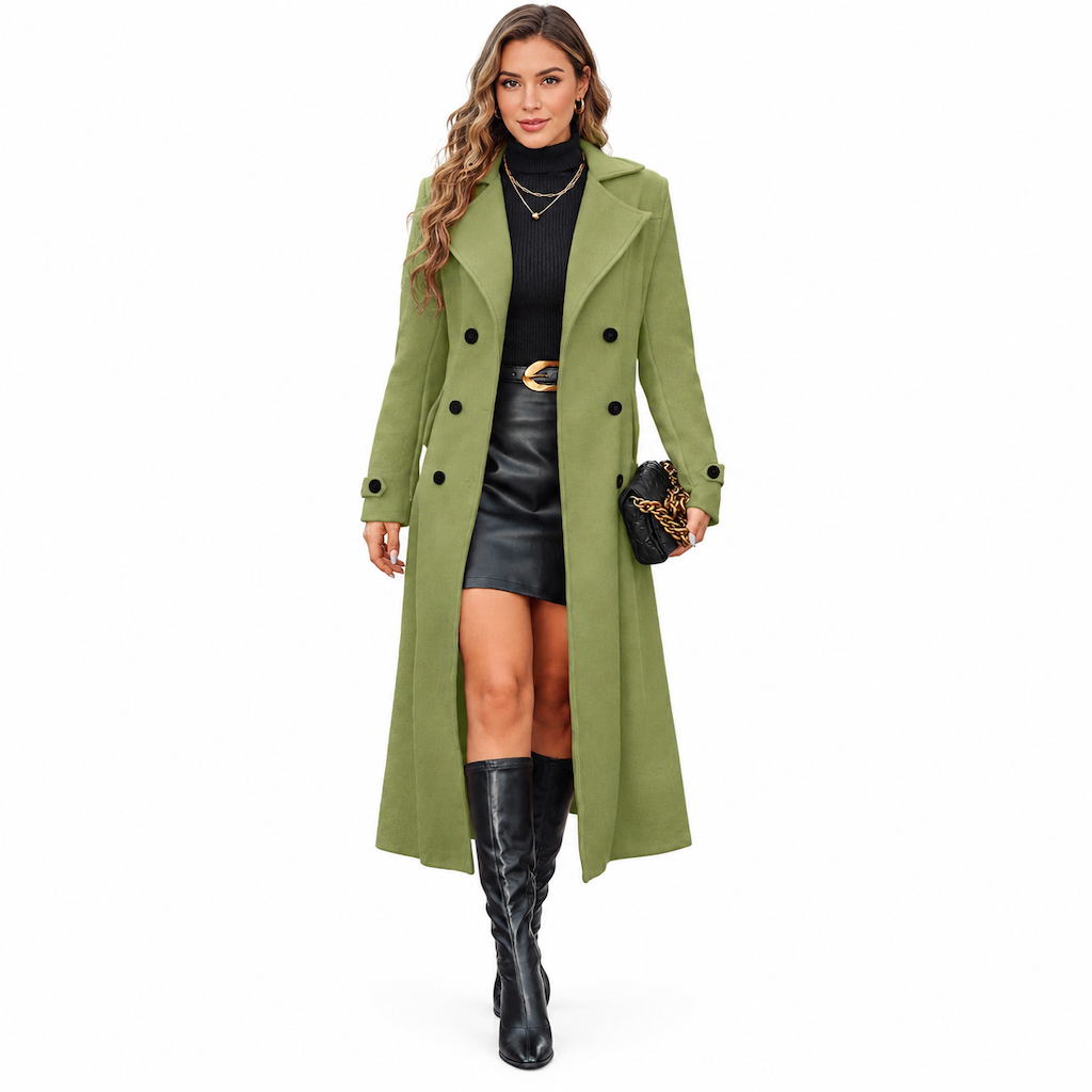 🚛 Livraison gratuite ⚡Manteau long texturé double boutonné pour femme, élégant pour les tenues de bureau
