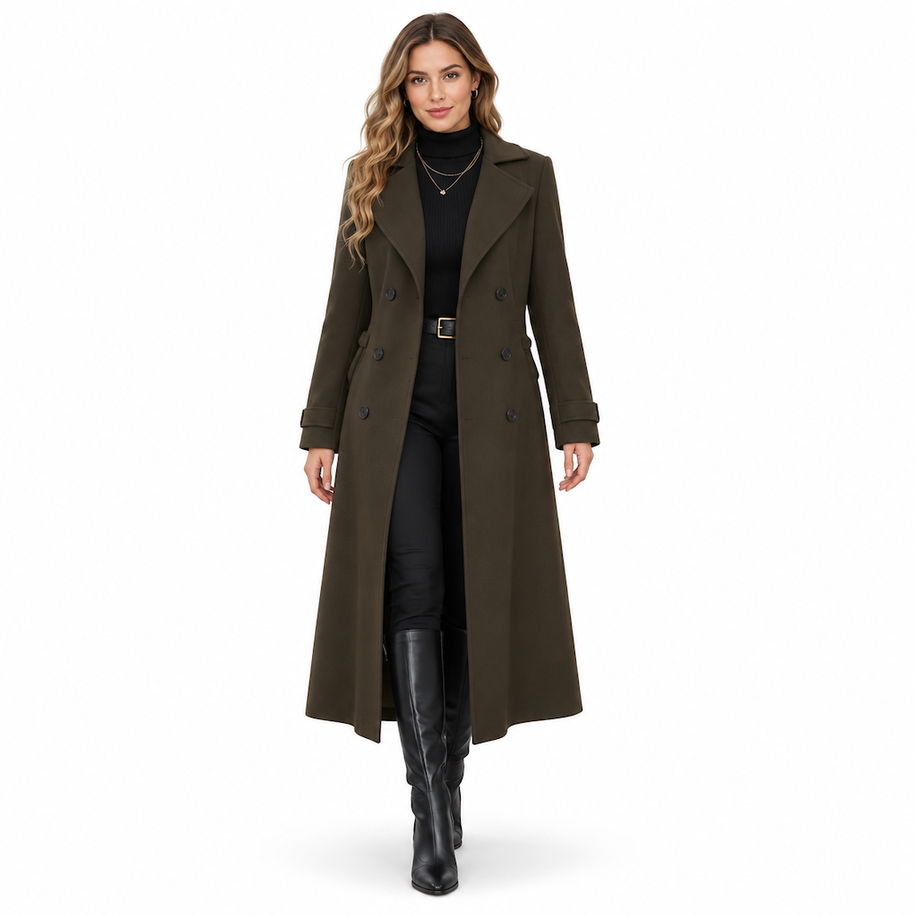 🚛 Livraison gratuite ⚡Manteau long texturé double boutonné pour femme, élégant pour les tenues de bureau