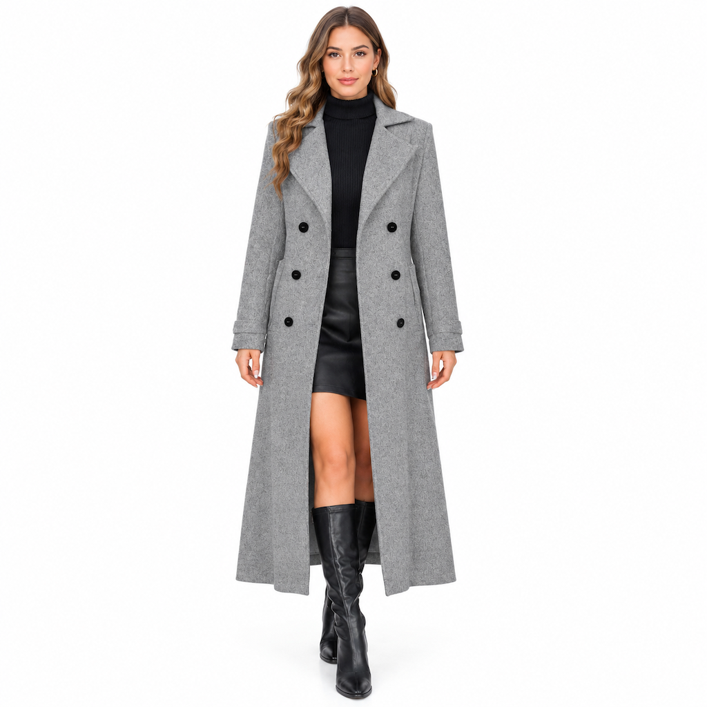 🚛 Livraison gratuite ⚡Manteau long texturé double boutonné pour femme, élégant pour les tenues de bureau