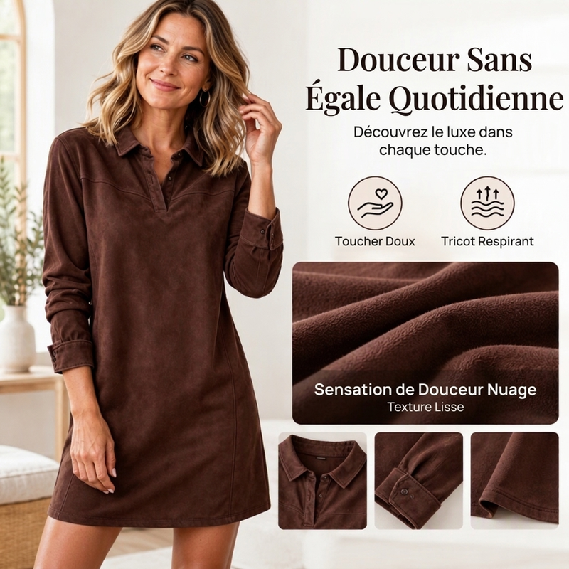 Robe chemise élégante en fausse daim pour femmes