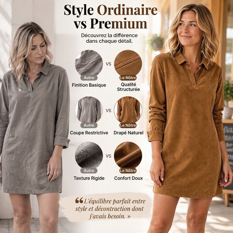 Robe chemise élégante en fausse daim pour femmes