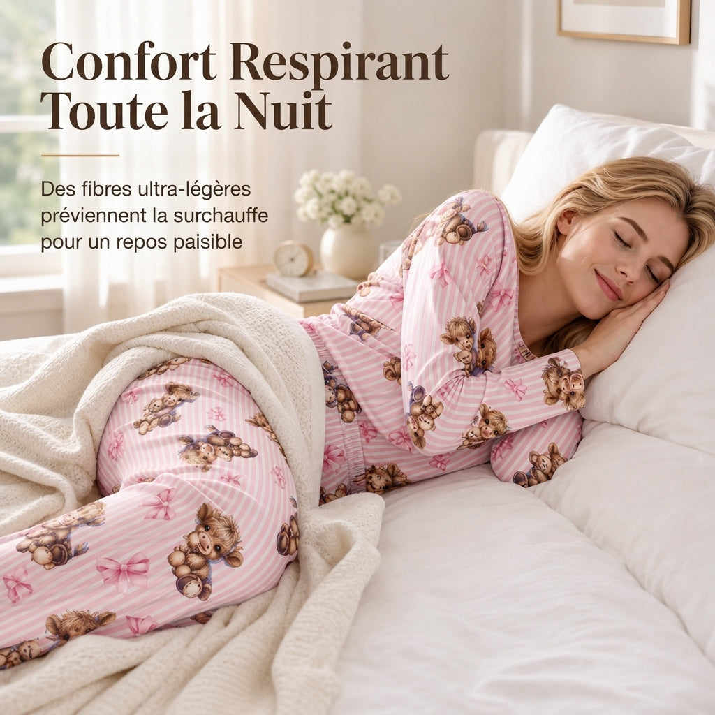 ☁️ Toucher doux comme un nuage, confort optimal pour se détendre | Ensemble pyjama en soie de lait douce pour femmes, haut à manches longues et pantalon long, vêtement de détente décontracté