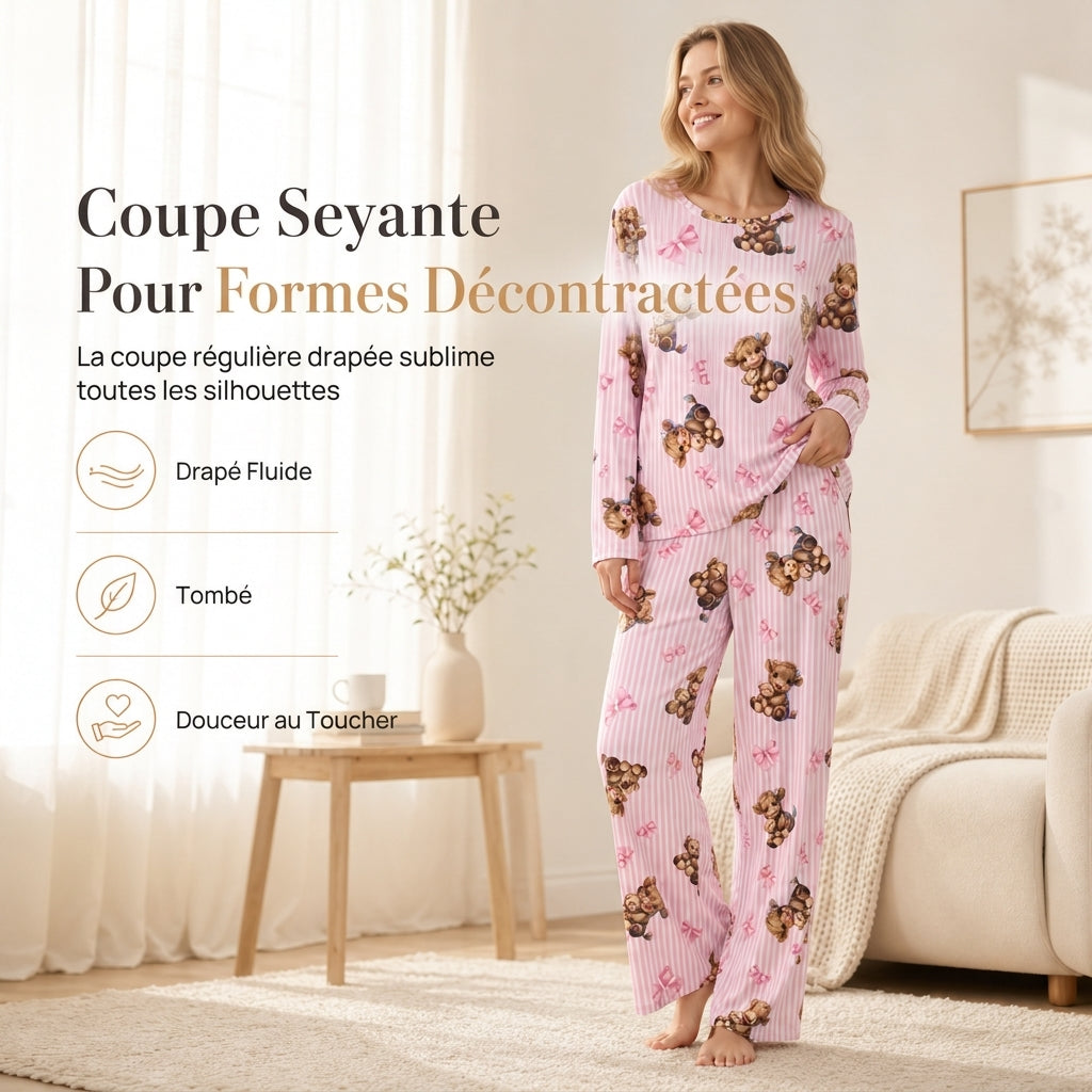 ☁️ Toucher doux comme un nuage, confort optimal pour se détendre | Ensemble pyjama en soie de lait douce pour femmes, haut à manches longues et pantalon long, vêtement de détente décontracté