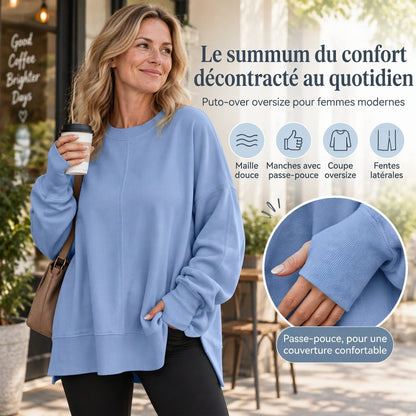 Pull à col rond ample pour femmes avec fente latérale