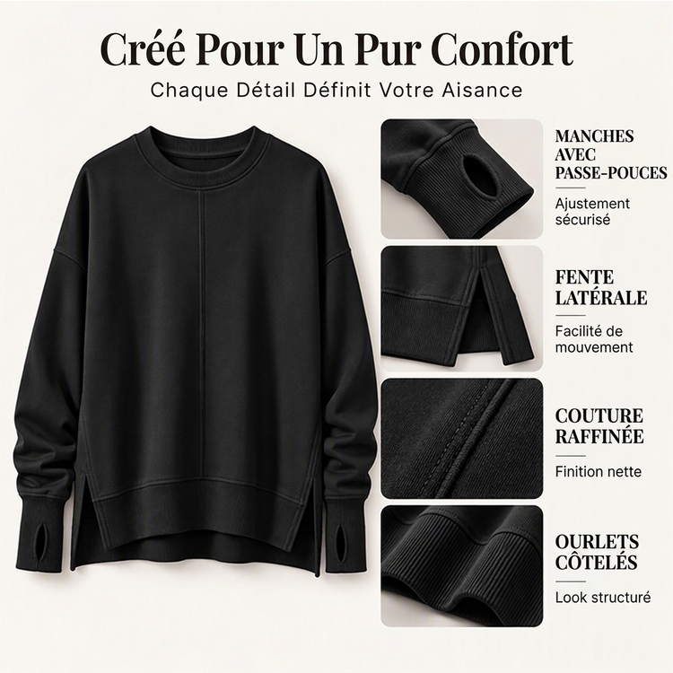 Pull à col rond ample pour femmes avec fente latérale