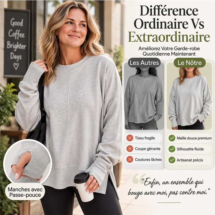 Pull à col rond ample pour femmes avec fente latérale