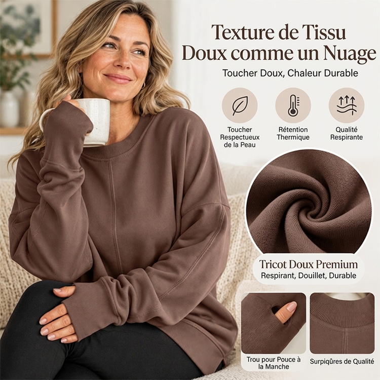 Pull à col rond ample pour femmes avec fente latérale
