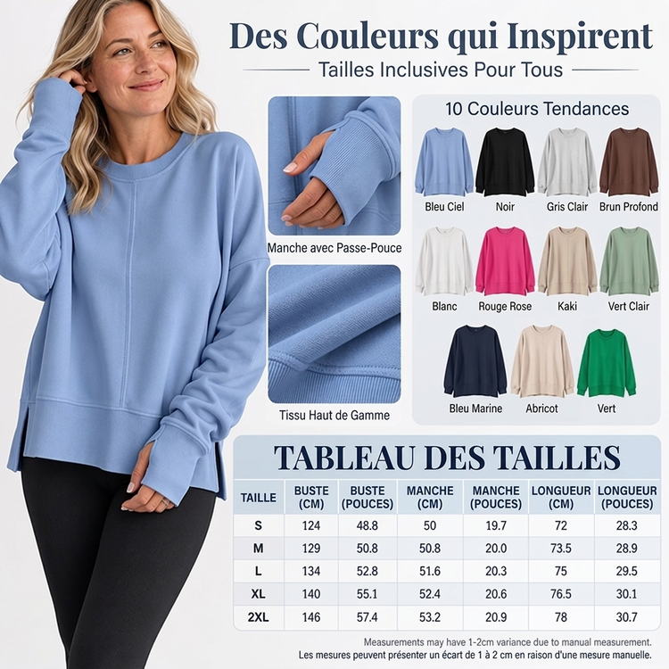 Pull à col rond ample pour femmes avec fente latérale