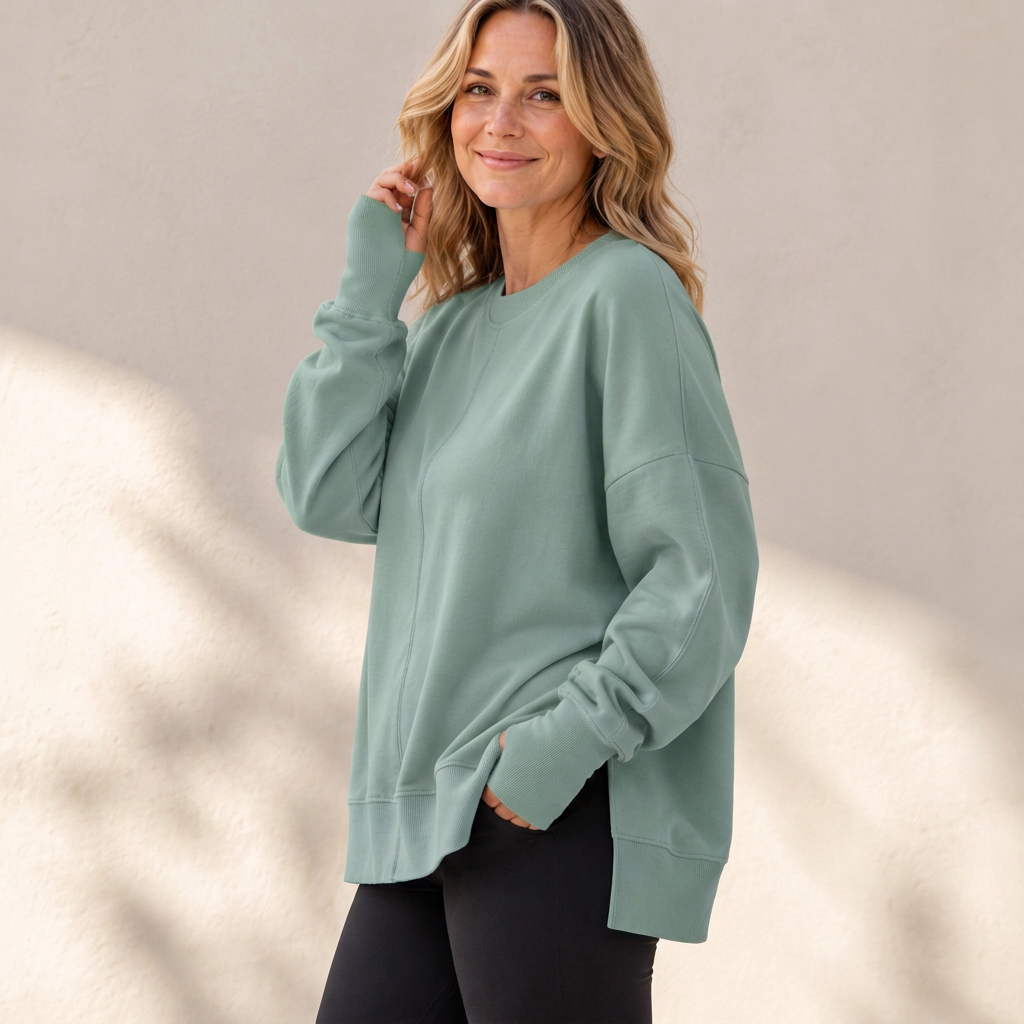 Pull à col rond ample pour femmes avec fente latérale