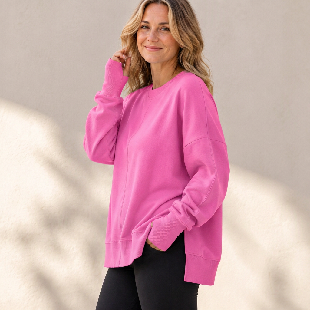 Pull à col rond ample pour femmes avec fente latérale