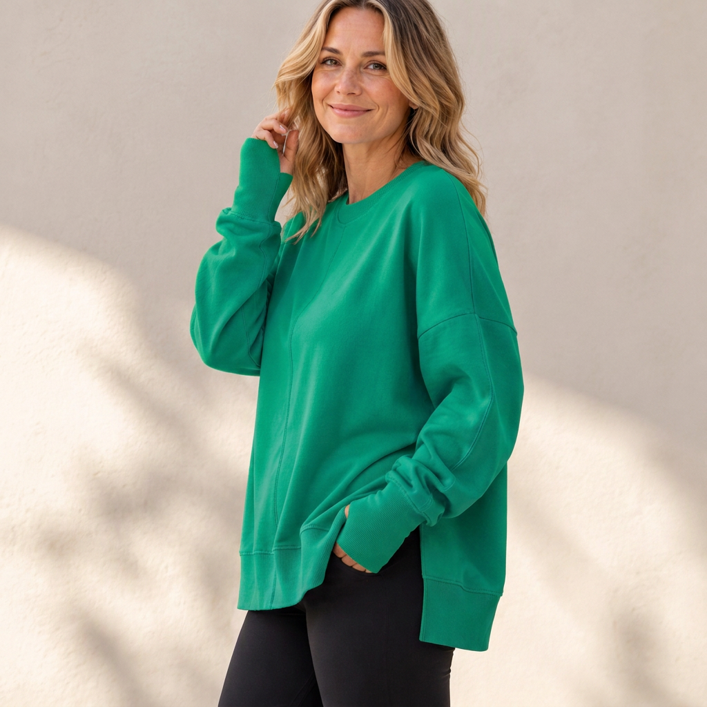 Pull à col rond ample pour femmes avec fente latérale