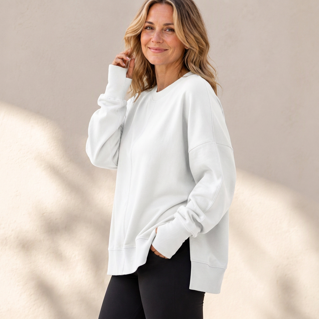 Pull à col rond ample pour femmes avec fente latérale