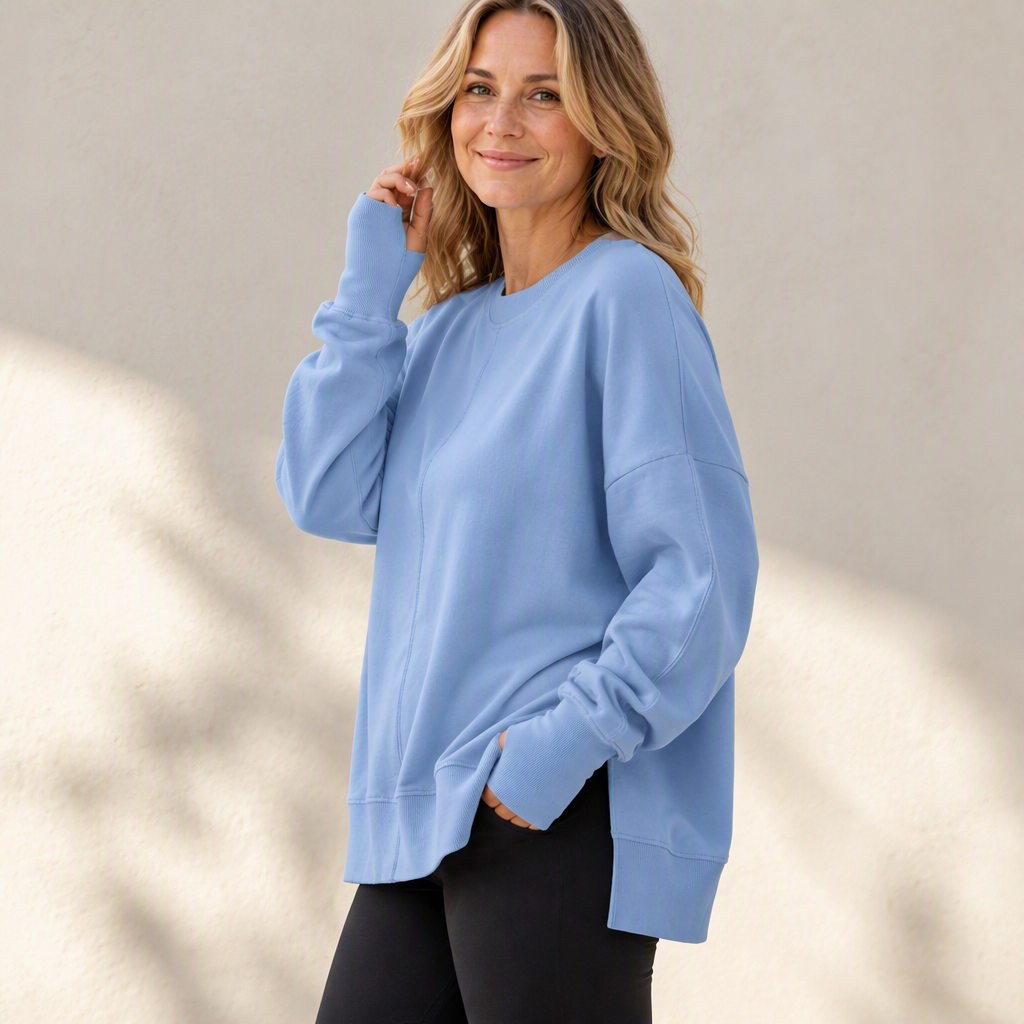Pull à col rond ample pour femmes avec fente latérale