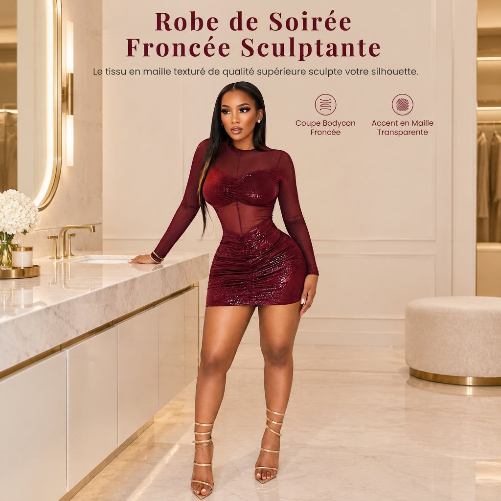 Robe moulante sexy pour femme en résille transparente à manches longues, élégante pour soirées