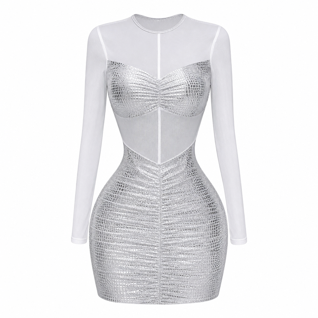 Robe moulante sexy pour femme en résille transparente à manches longues, élégante pour soirées